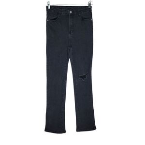 Shein Straight-Leg Black Denim Jeans Size 8/10 Cotton Blend With Distressed Knee